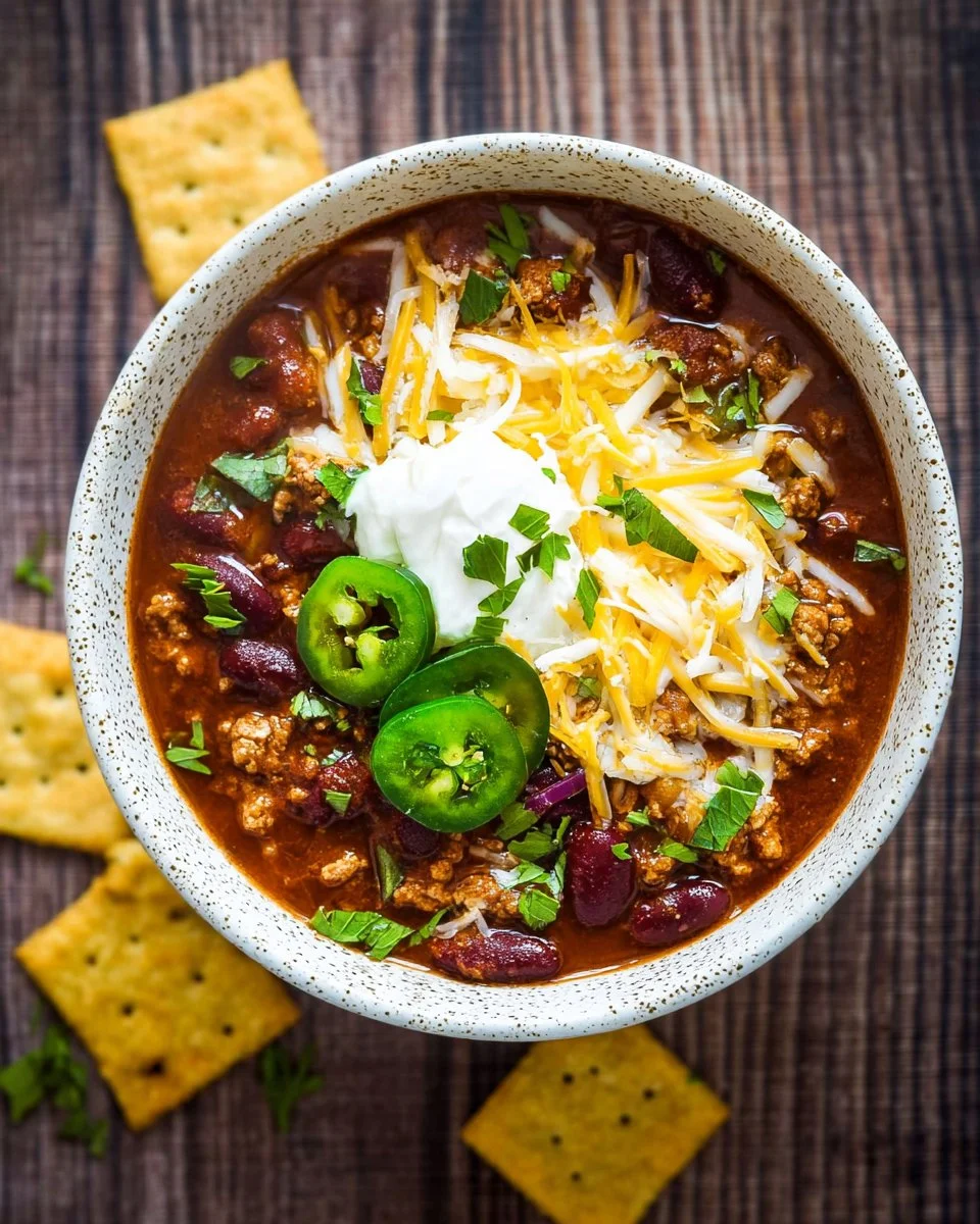 Bowl of easy chili recipe made with only 6 ingredients