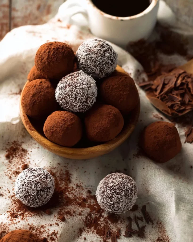 Homemade easy chocolate truffles with various toppings and flavors