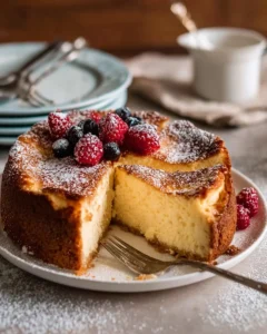 Delicious easy classic baked cheesecake topped with fresh berries