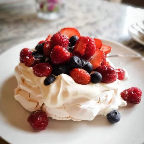 Fresh Fruit Pavlova with Whipped Cream