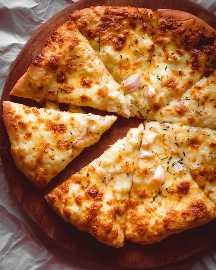 Delicious Garlic Cheese Pizza with melted cheese and garlic topping