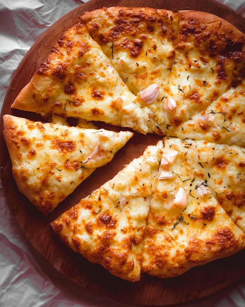 Delicious Garlic Cheese Pizza with melted cheese and garlic topping