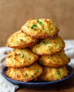 Delicious Garlic Cheesy Cornbread drop biscuits served warm on a plate.
