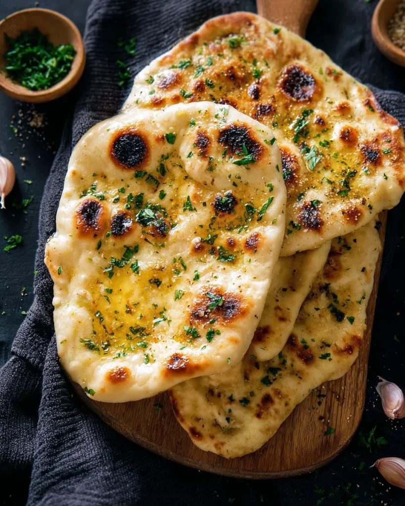 homemade garlic naan bread fresh from the oven