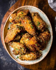 Delicious Garlic Parmesan Chicken Wings ready to serve