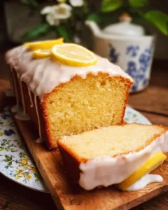 Glazed lemon loaf showcasing a golden crust and fresh lemon glaze