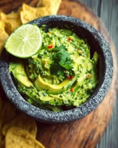 Fresh homemade guacamole served with tortilla chips