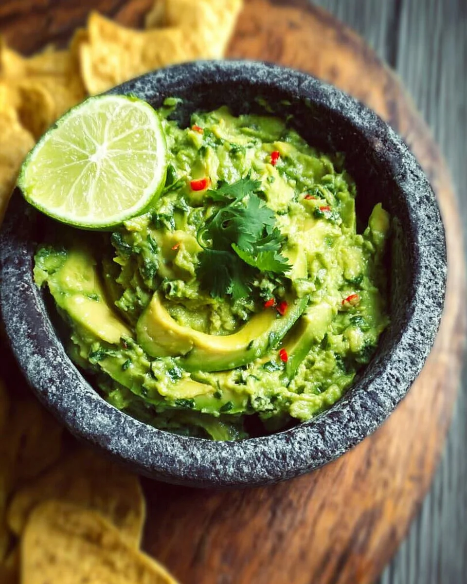 Fresh homemade guacamole served with tortilla chips