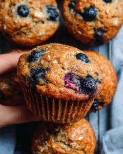 Delicious healthy blueberry banana muffins on a kitchen table