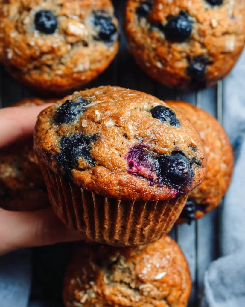 Delicious healthy blueberry banana muffins on a kitchen table