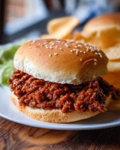 Homemade sloppy joes served on a bun with garnishes