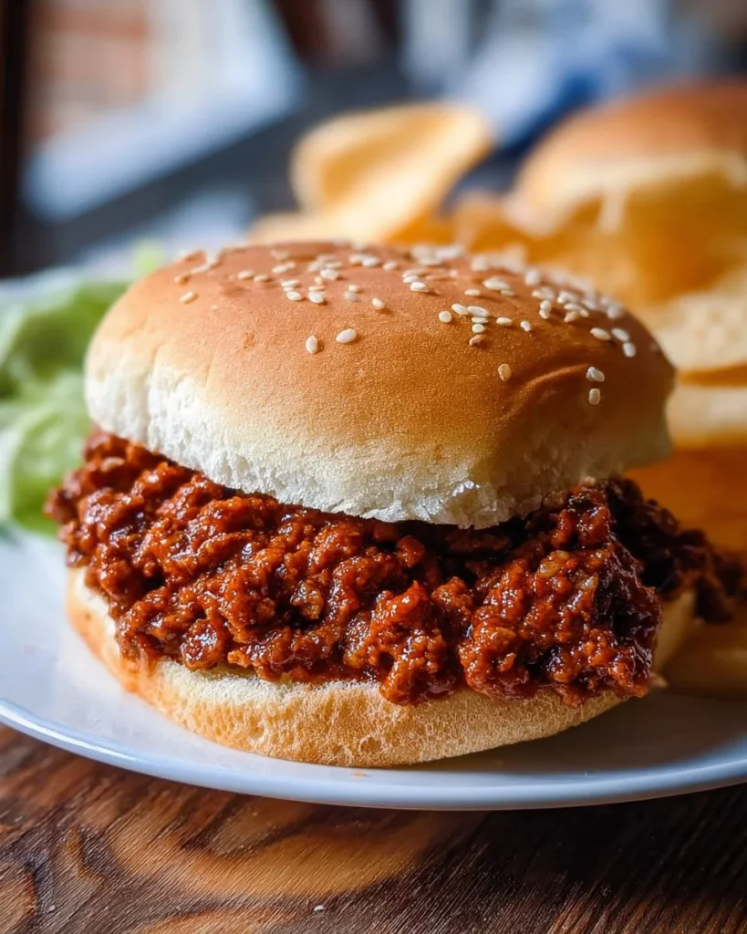 Homemade sloppy joes served on a bun with garnishes