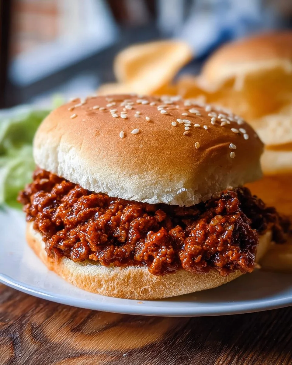 Homemade sloppy joes served on a bun with garnishes