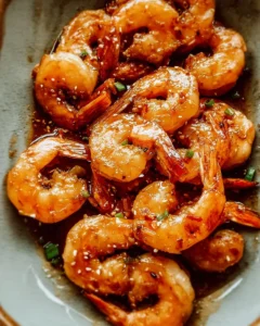 Honey Garlic Shrimp served on a plate with fresh ingredients