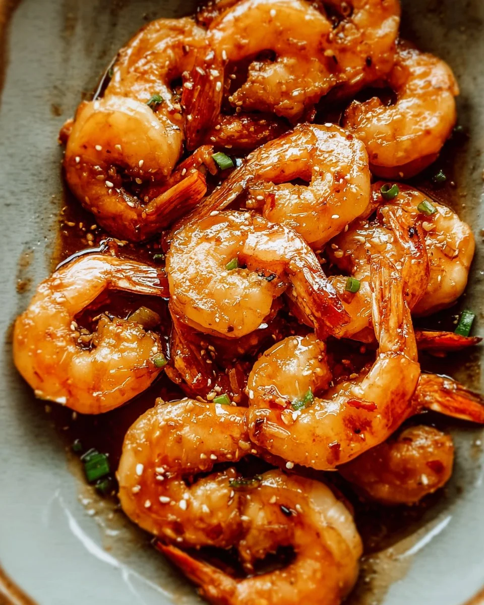 Honey Garlic Shrimp served on a plate with fresh ingredients