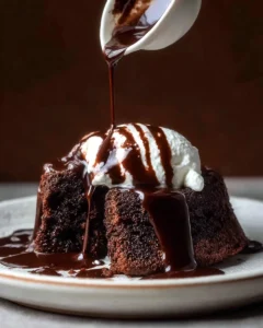 Hot Chocolate Fudge Cake with Fudge Sauce