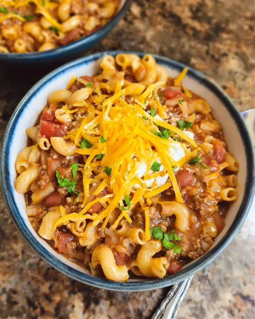 Delicious Instant Pot Chili Mac dish served in a bowl