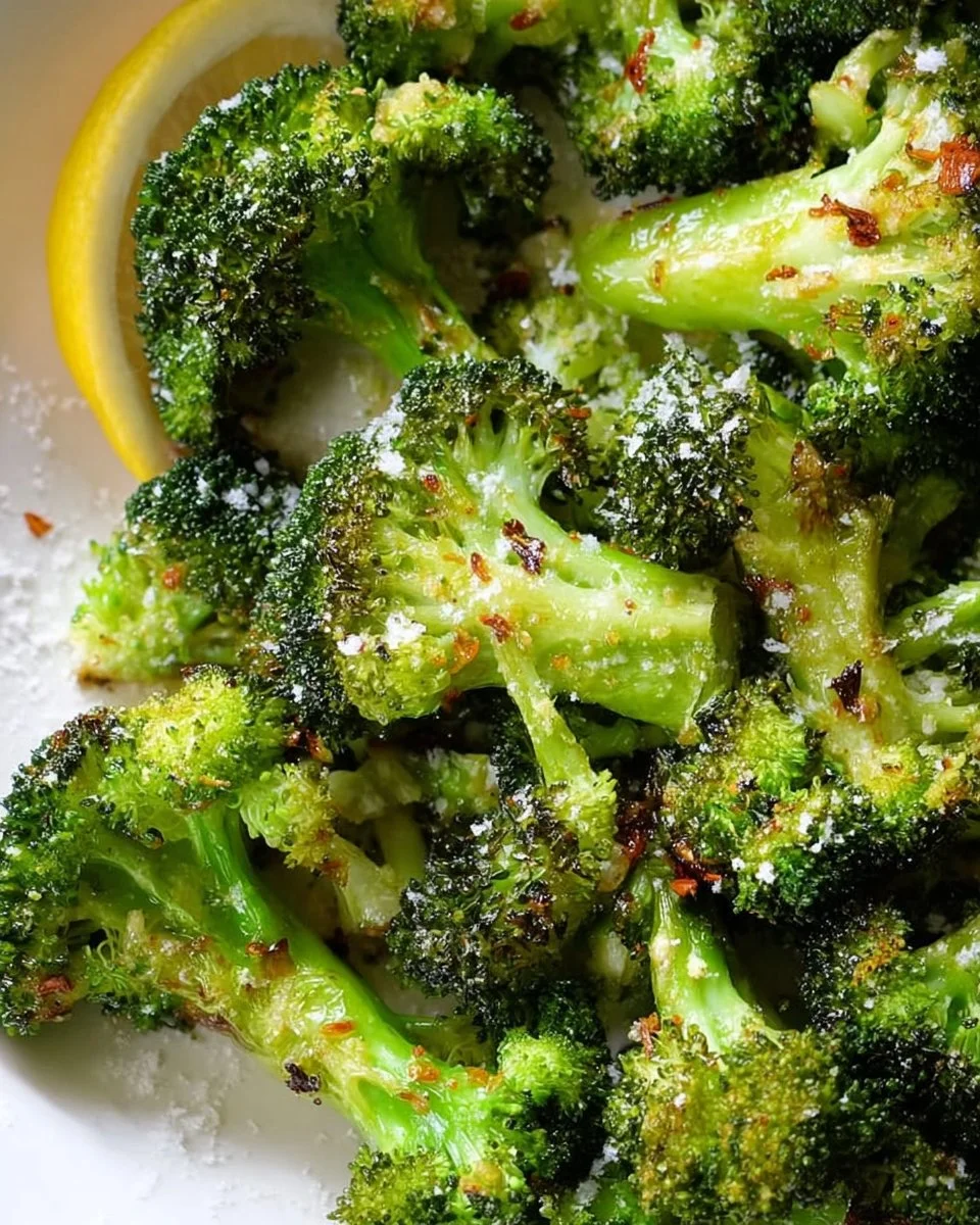 Plate of perfectly roasted broccoli with a golden-brown finish
