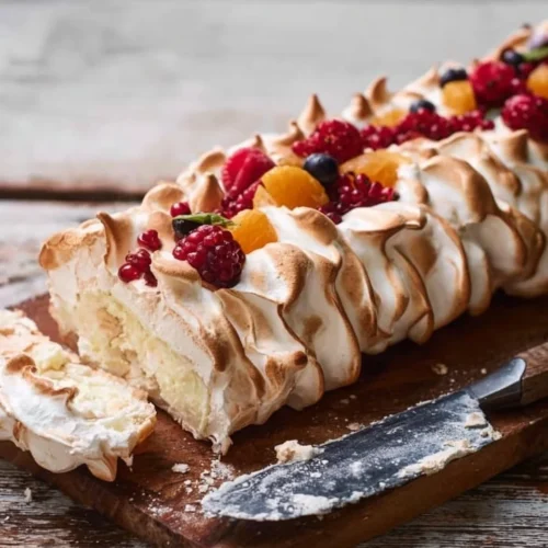 Mango Berry Meringue Slice with Whipped Cream 2 Mango Berry Meringue Slice with Whipped Cream