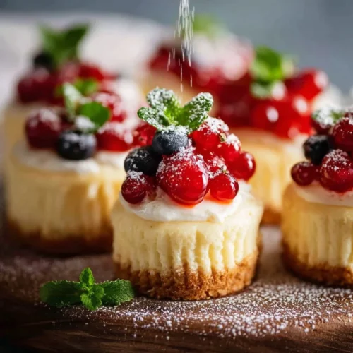 Mini Baked Cheesecakes with Whipped Cream and Berries