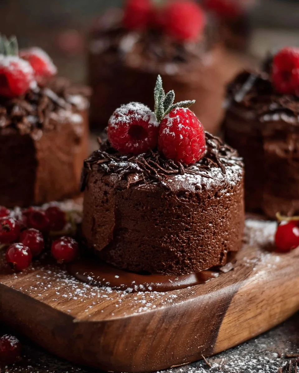 Mini Chocolate Buttercream Cakes with Raspberries 1 Mini Chocolate Buttercream Cakes with Raspberries