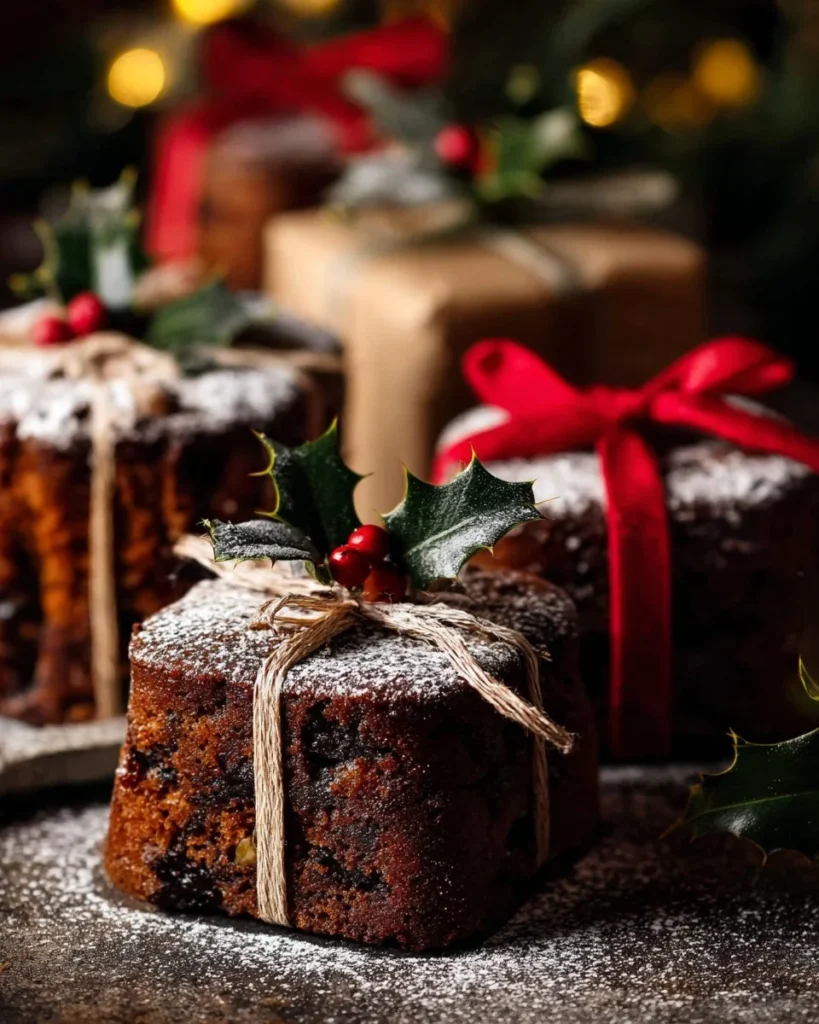 Festive mini Christmas cakes decorated for holiday celebrations