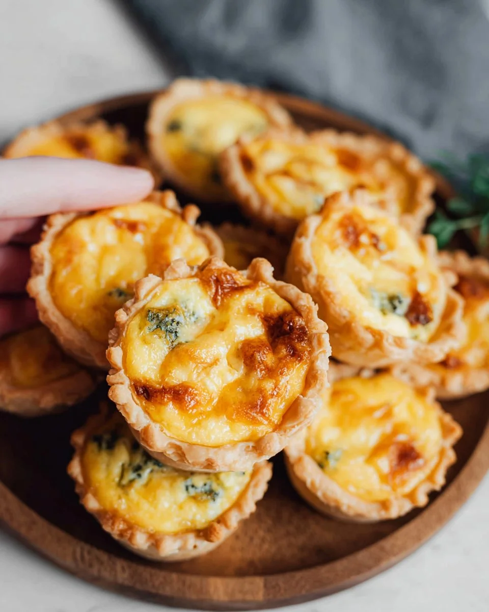 Delicious mini quiches baked in a muffin tin with various fillings.