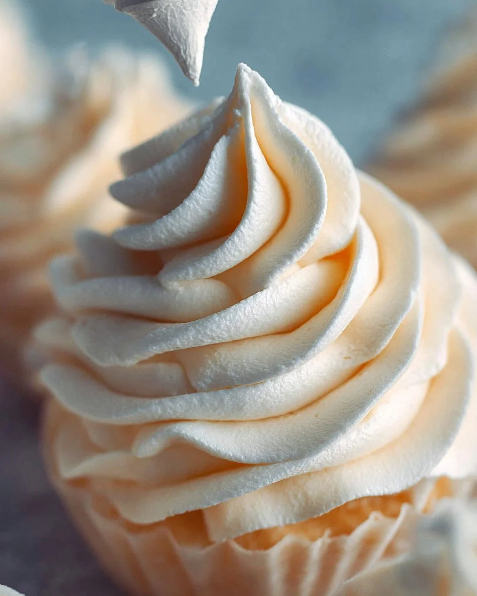 Fluffy vanilla frosting in a bowl ready to frost cupcakes
