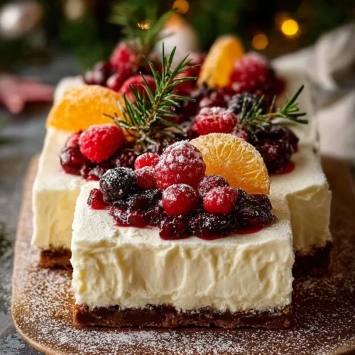 No Bake Cheesecake Slab with Berries and Rosemary
