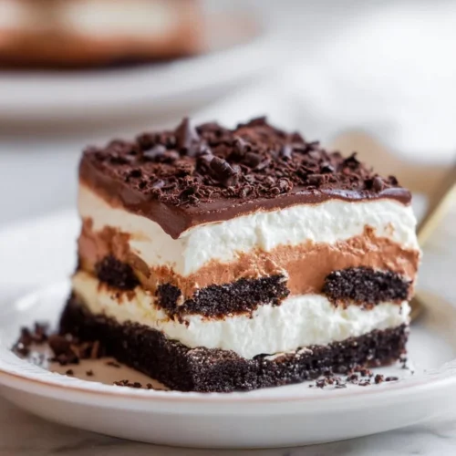 No Bake Chocolate Lasagna with Cream Cheese and Pudding Layers