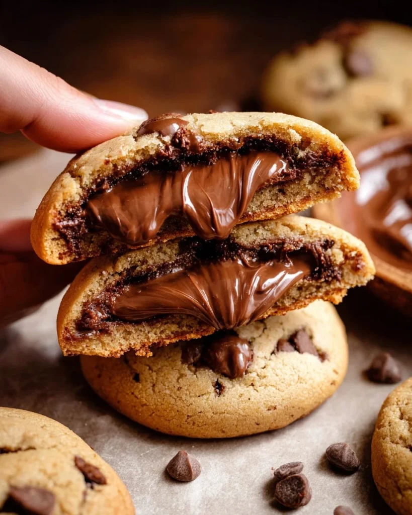 Delicious Nutella stuffed cookies with a gooey chocolate center