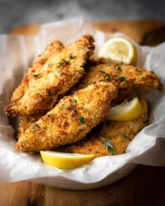 Crispy Oven Fried Parmesan Baked Chicken Tenders ready to serve.