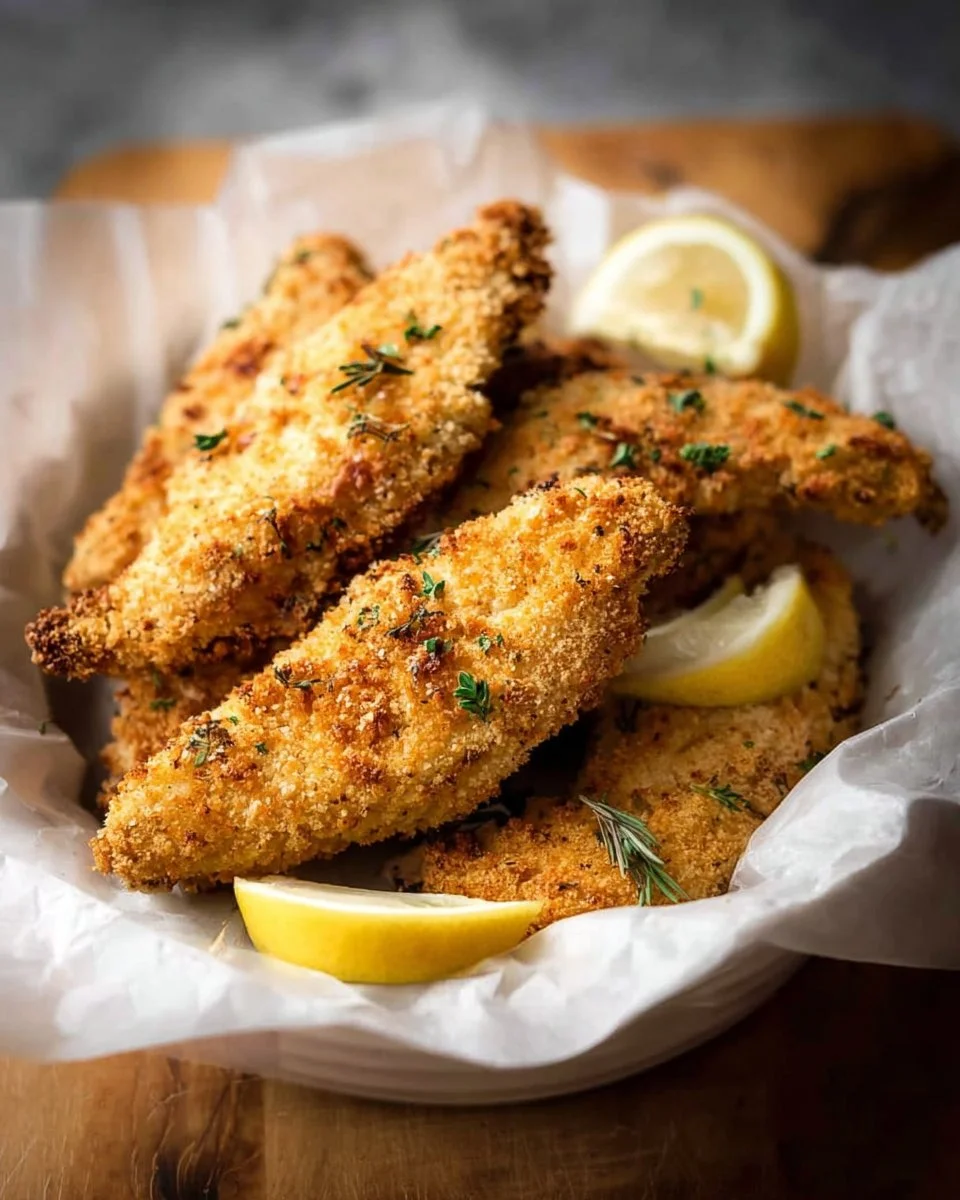 Crispy Oven Fried Parmesan Baked Chicken Tenders ready to serve.