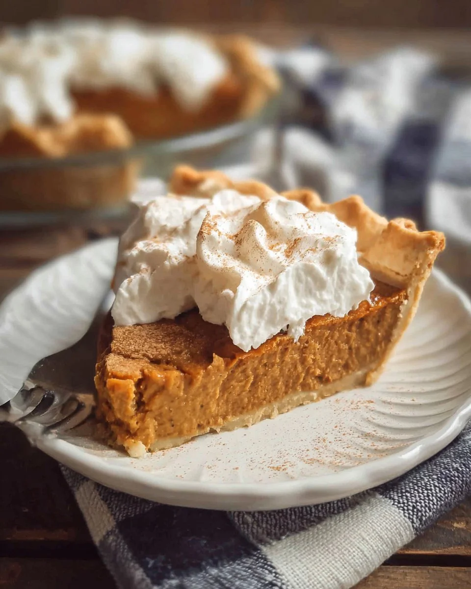 Delicious homemade pumpkin pie with maple whipped cream topping
