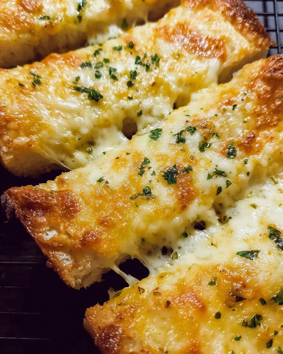 Quick cheesy garlic bread with melted cheese and garlic butter