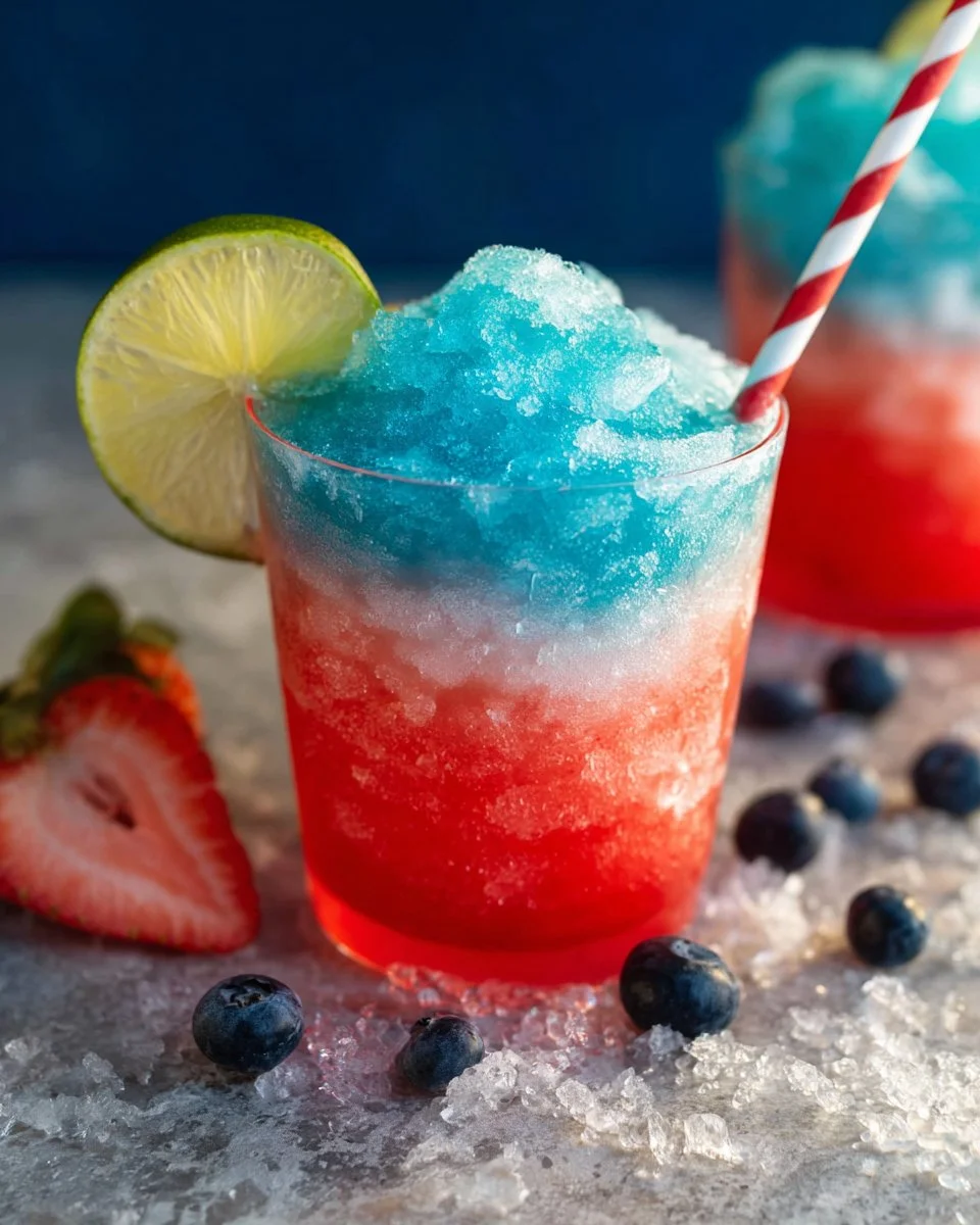 Refreshing Red, White, and Blue Margarita Slush for summer celebrations