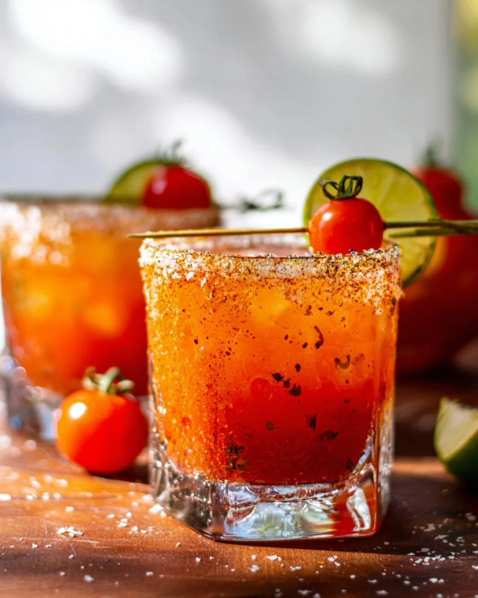Delicious Roasted Tomato Margaritas served in a glass with fresh ingredients
