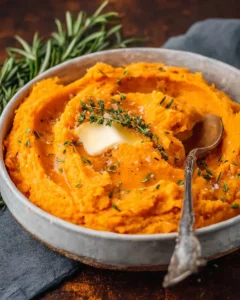 Creamy savory mashed sweet potatoes served in a bowl