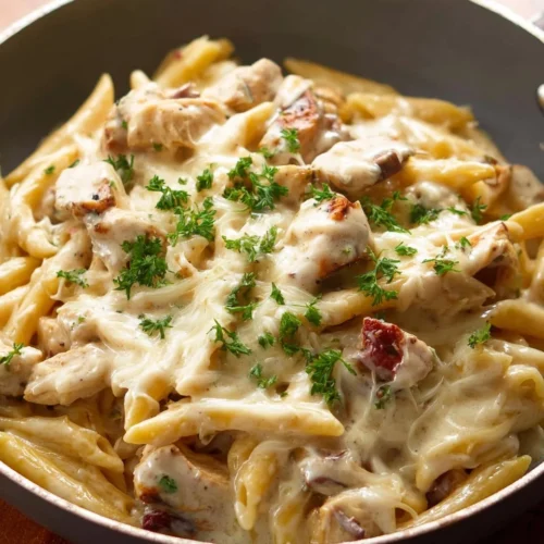 Skillet Chicken Alfredo with Sun Dried Tomatoes
