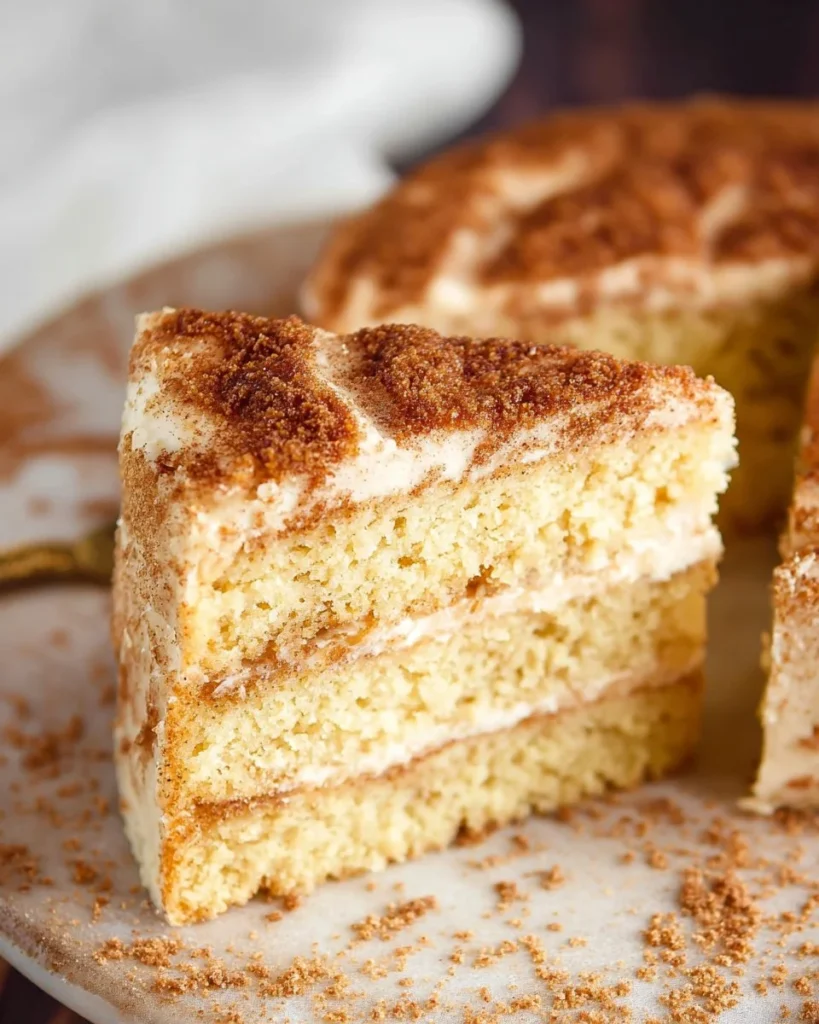 Delicious homemade Snickerdoodle Cake topped with cinnamon and sugar