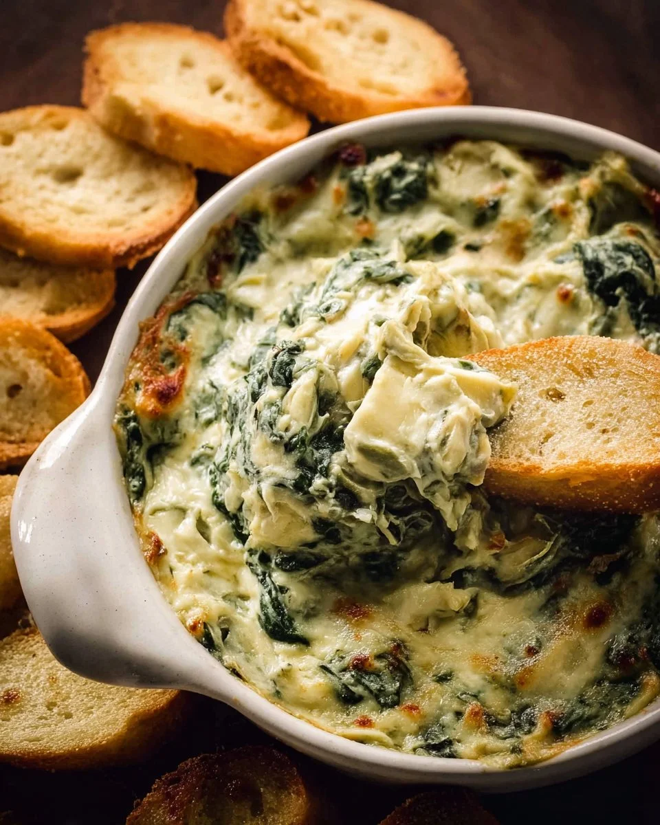 Creamy Spinach Artichoke Dip served with tortilla chips