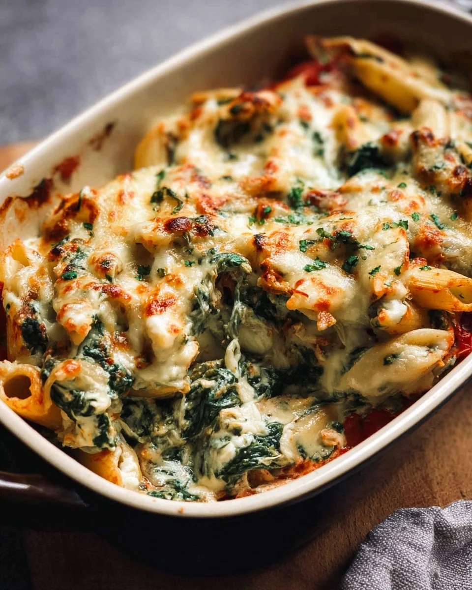 Spinach and Ricotta Pasta Bake with Mozzarella 1 Spinach and Ricotta Pasta Bake with Mozzarella