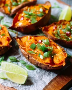 Thai Sweet Potato Skins with Peanut Coconut Sauce