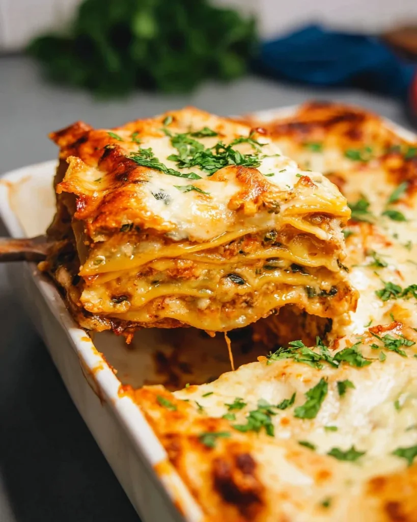 Delicious vegetarian lasagna layered with fresh vegetables and cheese.