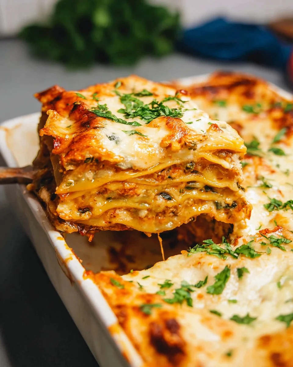 Delicious vegetarian lasagna layered with fresh vegetables and cheese.