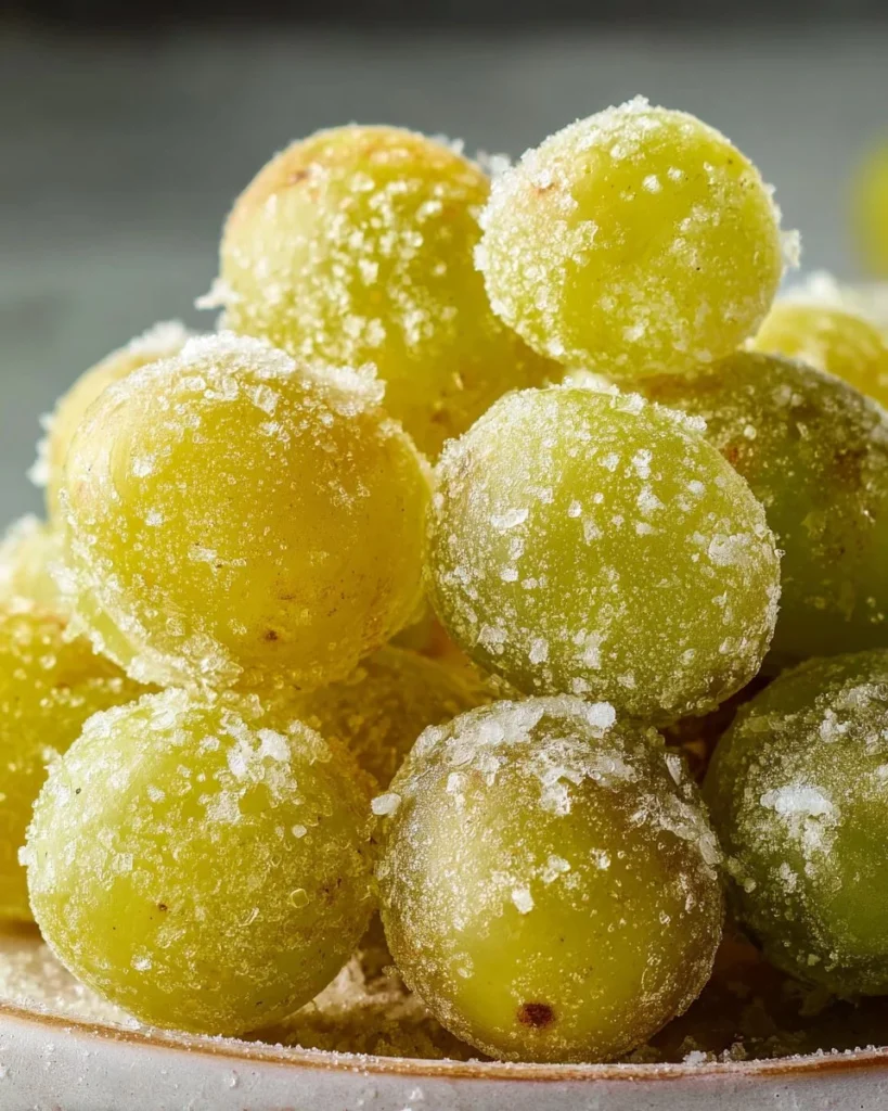Delicious 3-ingredient frozen candied grapes on a plate