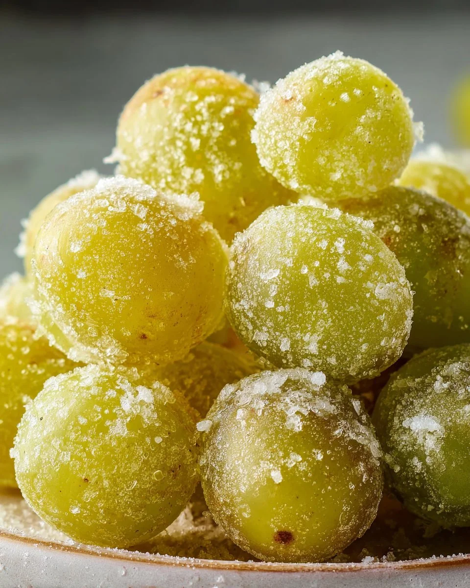 Delicious 3-ingredient frozen candied grapes on a plate