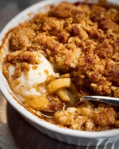 Delicious homemade apple crumble with a golden oat topping and fresh apples