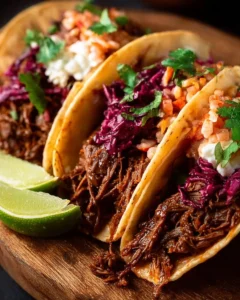Delicious Beef Barbacoa served in warm tortillas for tacos