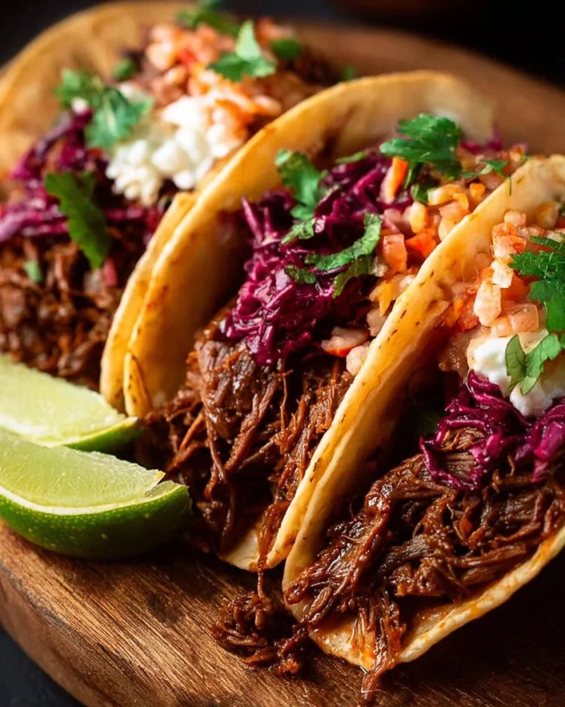 Delicious Beef Barbacoa served in warm tortillas for tacos